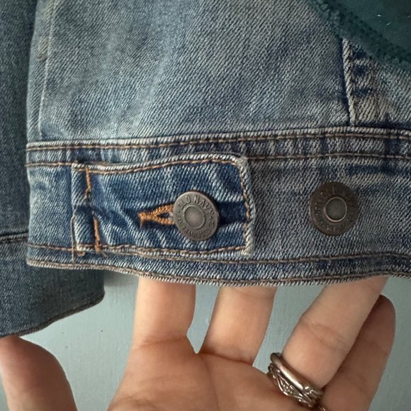 Sold 🎈 Denim Jacket Small Trucker Quilt Square Geometric Star Pinwheel Blue - Picture 7 of 7